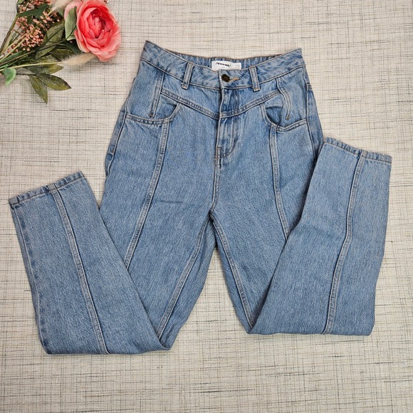 Topshop Mom Jeans Womens 26 High Waist Light Wash Denim Straight Leg - Picture 1 of 7